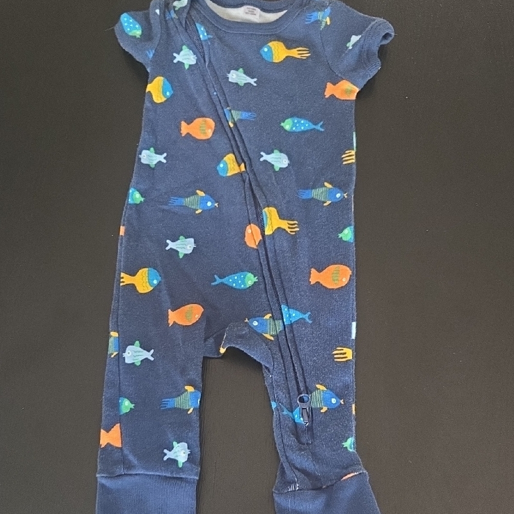 Okie Dokie Blue Fish Print Kids Footie